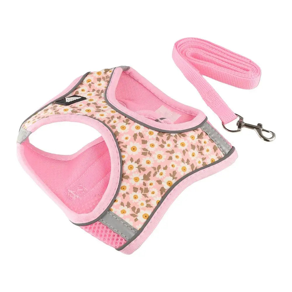 Cat Accessories Floral Pet Harness Reflective Meash Cat Chest Strap Adjustable Anti Escape Dog Leash Set Kitten
