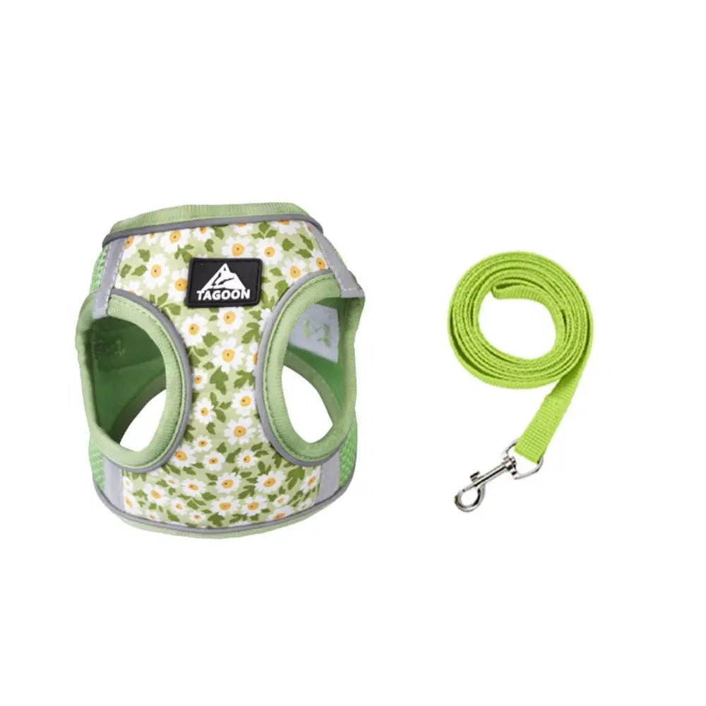 Cat Accessories Floral Pet Harness Reflective Meash Cat Chest Strap Adjustable Anti Escape Dog Leash Set Kitten