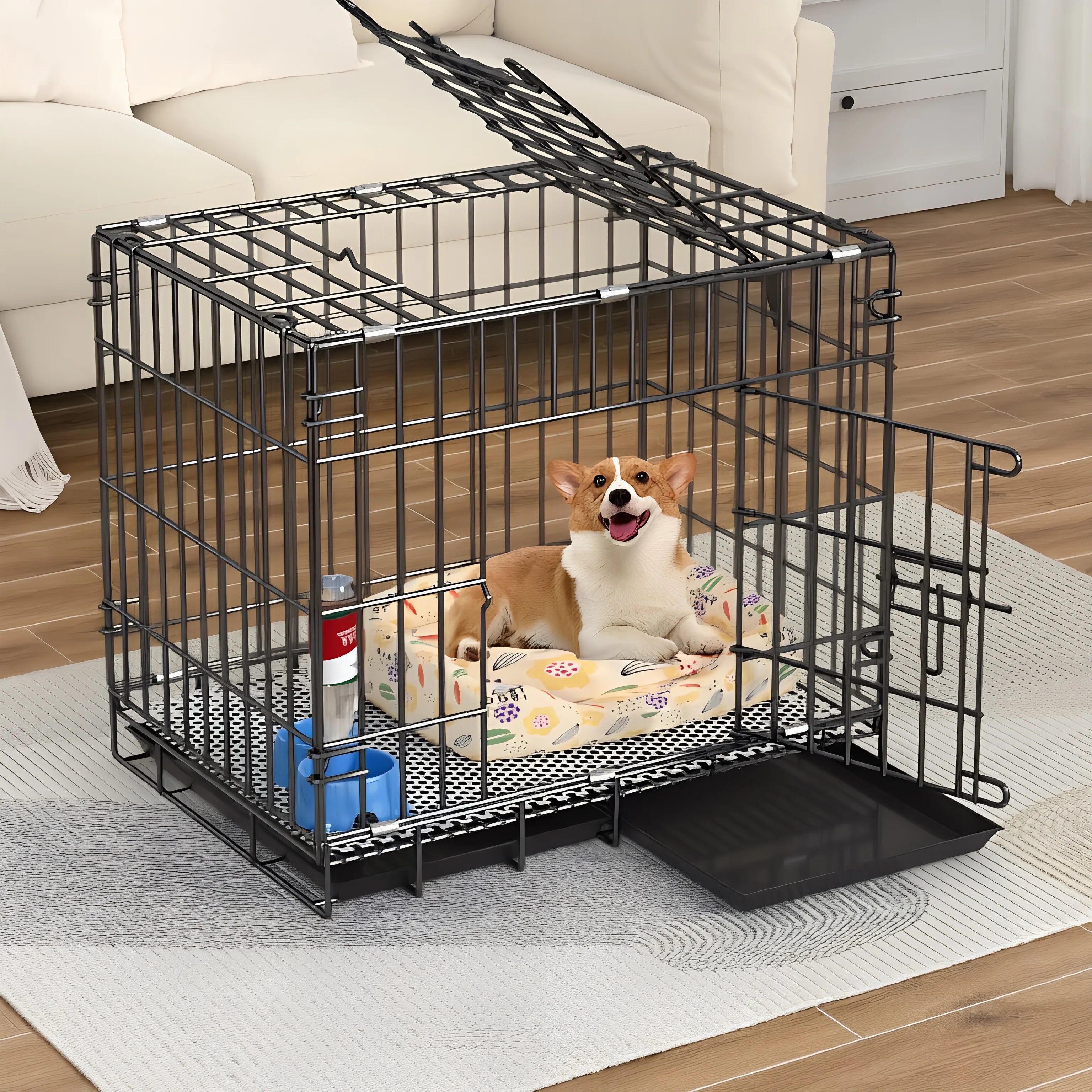 Dog Cage, Small and Medium-Sized Dog, Pet Cage, Fence, Thickened, Large Dog, Household Folding Dog Bed, Car Cage, Cat Cage
