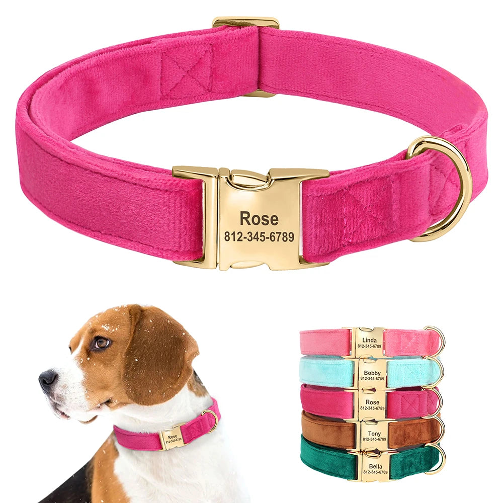 Personalized Velvet Dog Collar Super Soft