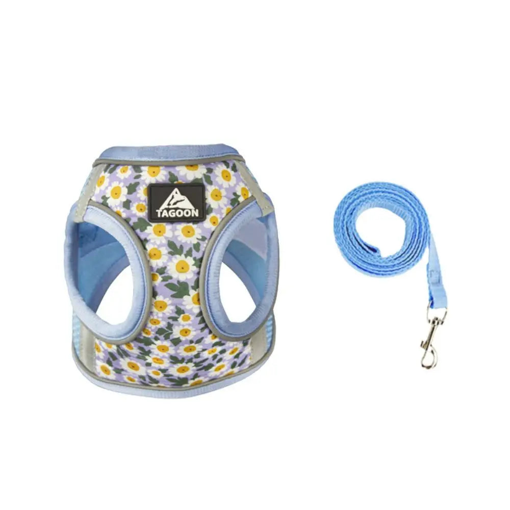 Cat Accessories Floral Pet Harness Reflective Meash Cat Chest Strap Adjustable Anti Escape Dog Leash Set Kitten