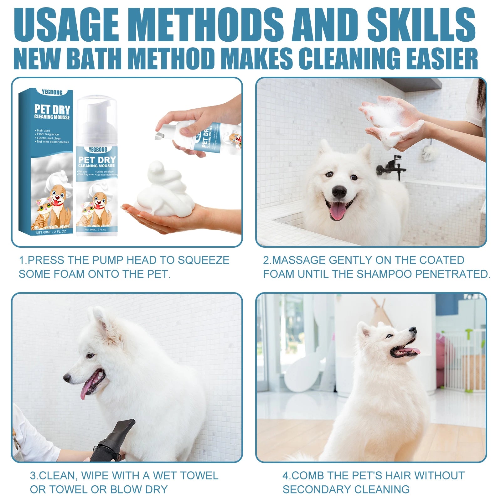 YEGBONG Pet Dry Shampoo Gentle Odor