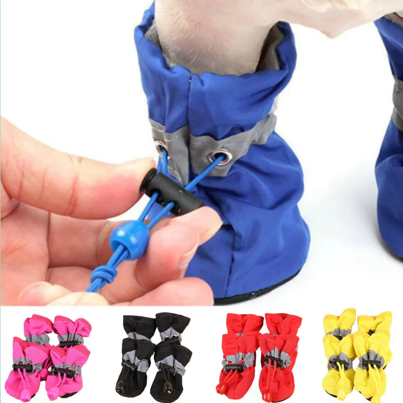 4pcs/set Waterproof Pet Dog Shoes Anti-slip