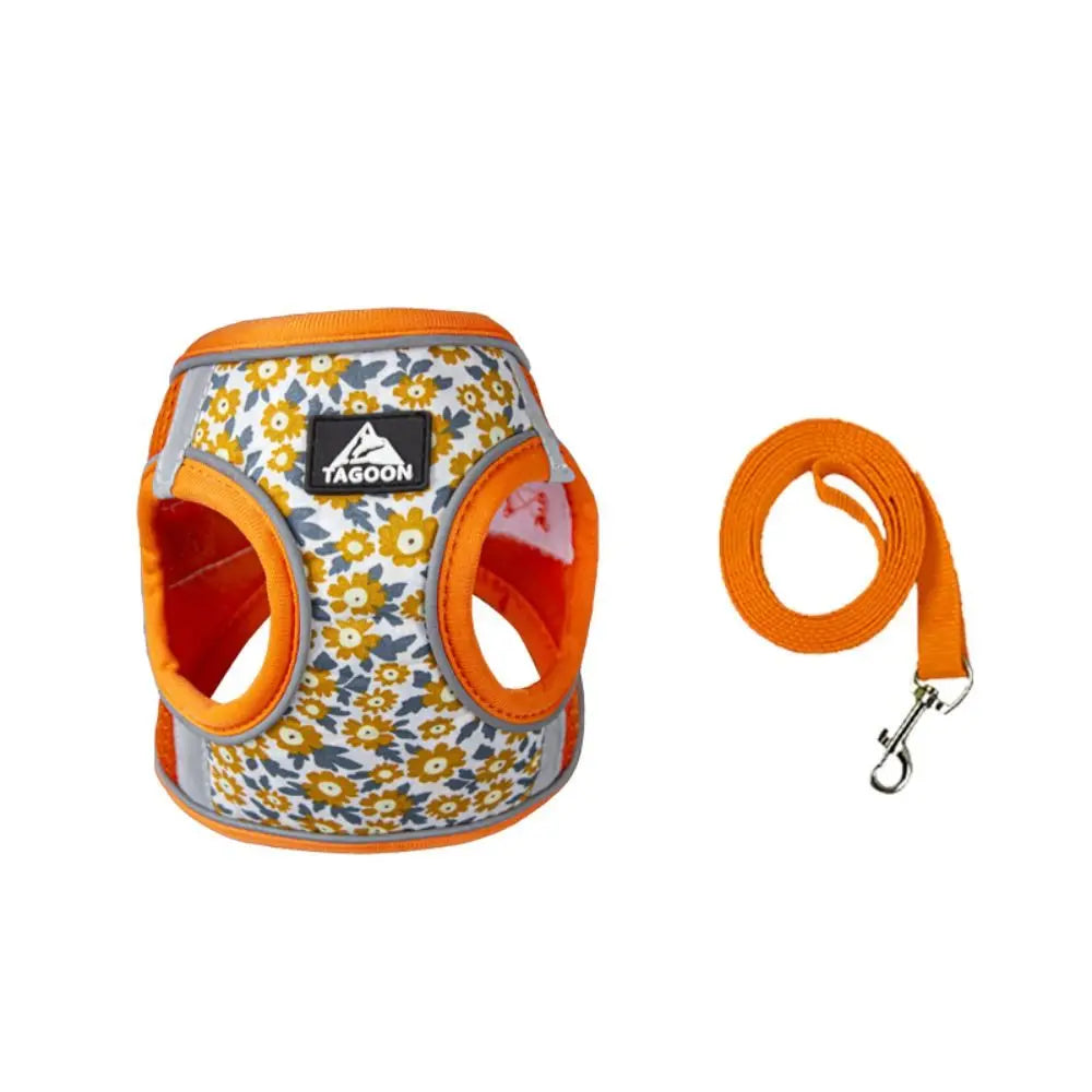 Cat Accessories Floral Pet Harness Reflective Meash Cat Chest Strap Adjustable Anti Escape Dog Leash Set Kitten