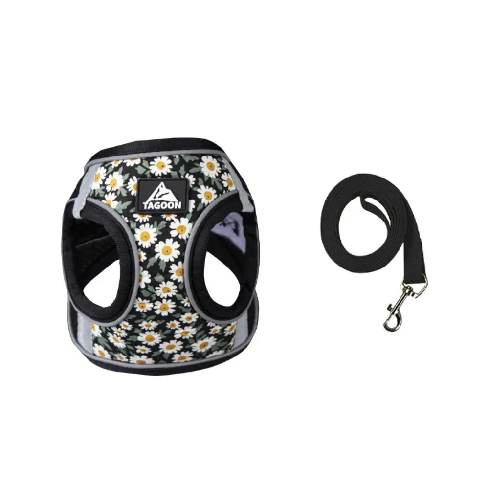 Cat Accessories Floral Pet Harness Reflective Meash Cat Chest Strap Adjustable Anti Escape Dog Leash Set Kitten