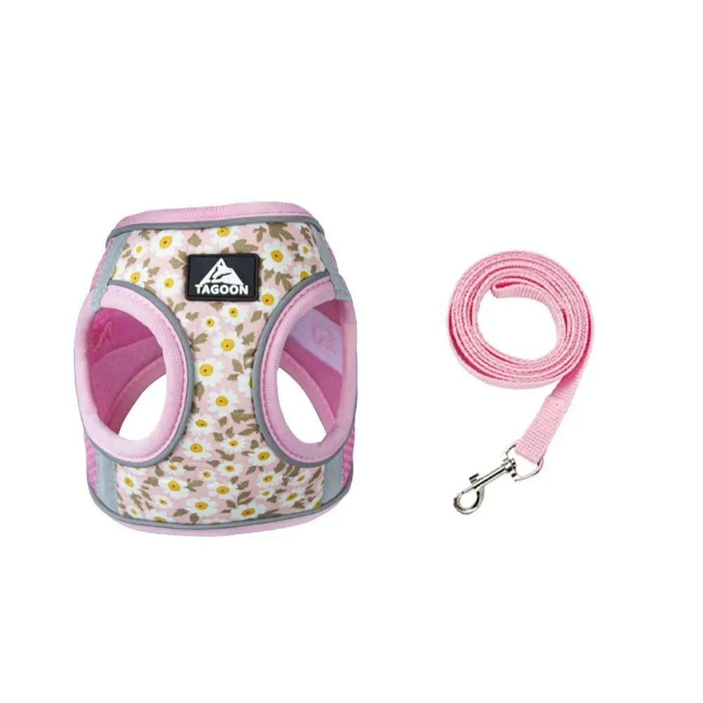 Cat Accessories Floral Pet Harness Reflective Meash Cat Chest Strap Adjustable Anti Escape Dog Leash Set Kitten